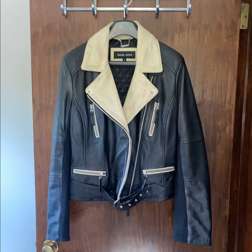 Black Rivet Women's Black and Cream Leather Jacket